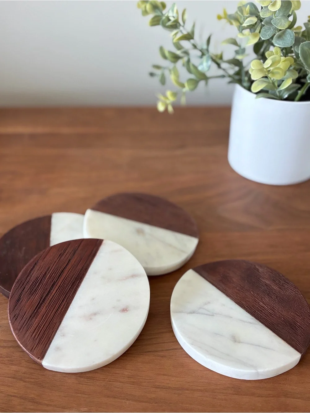 Wood & Marble Coasters Set of 4 MCM Boho